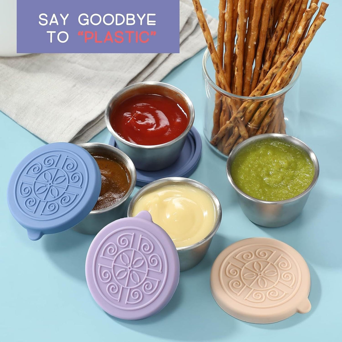 Stainless Steel Sauce Cup with Silicone Lid, 40ml Pair