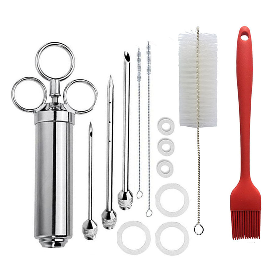Stainless Steel Turkey Injector Kit: 3 Needles, Brushes