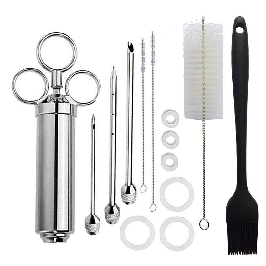 Stainless Steel Turkey Injector Kit: 3 Needles, Brushes