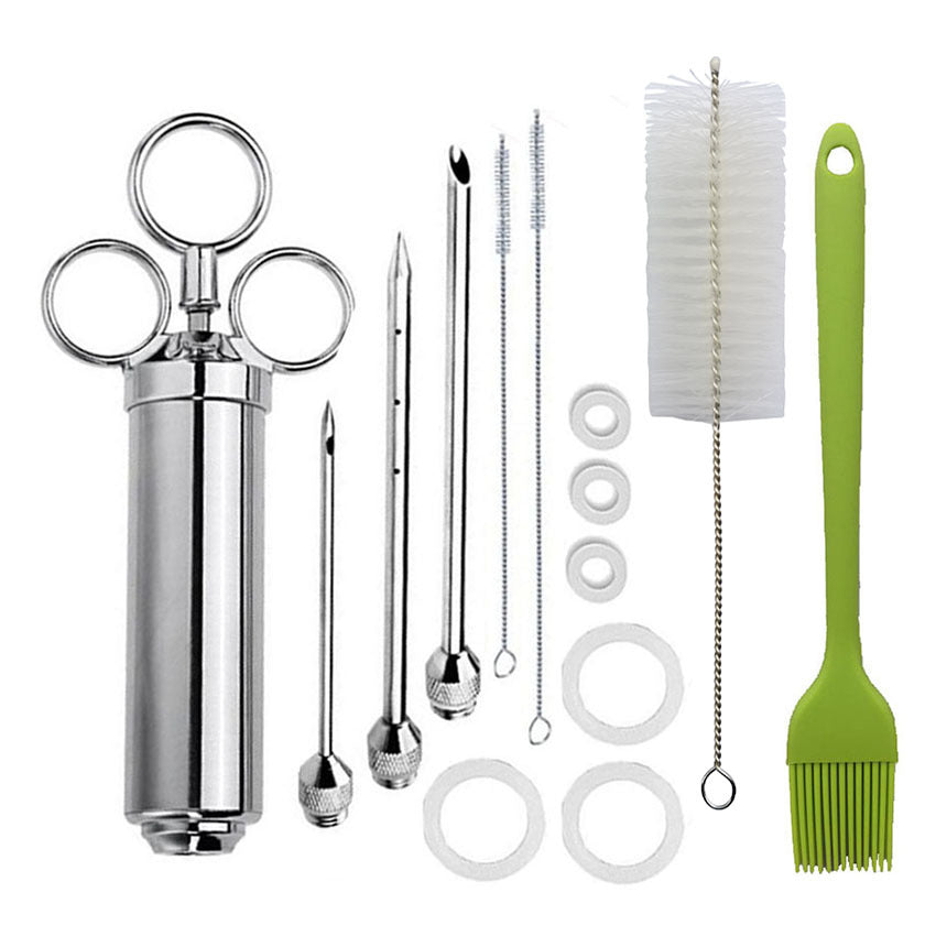 Stainless Steel Turkey Injector Kit: 3 Needles, Brushes