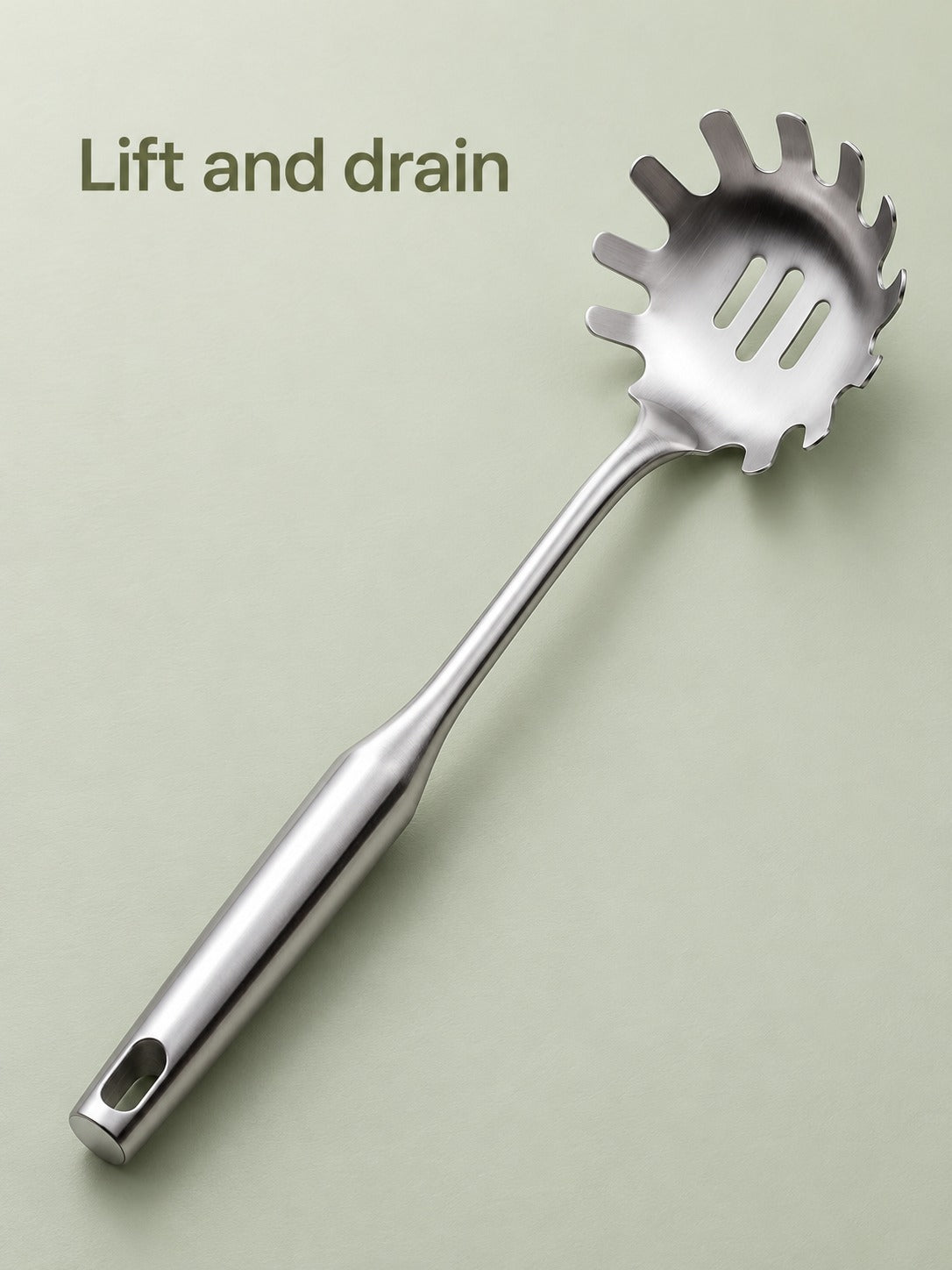 Stainless Steel Spaghetti Server That Lifts and Drains