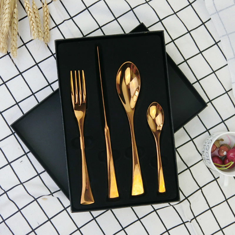 Rose Gold Stainless Steel Flatware Set, 4-Piece Western