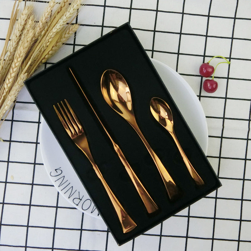 Rose Gold Stainless Steel Flatware Set, 4-Piece Western