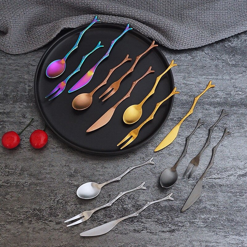 Branch Design Dessert Spoons and Forks Set