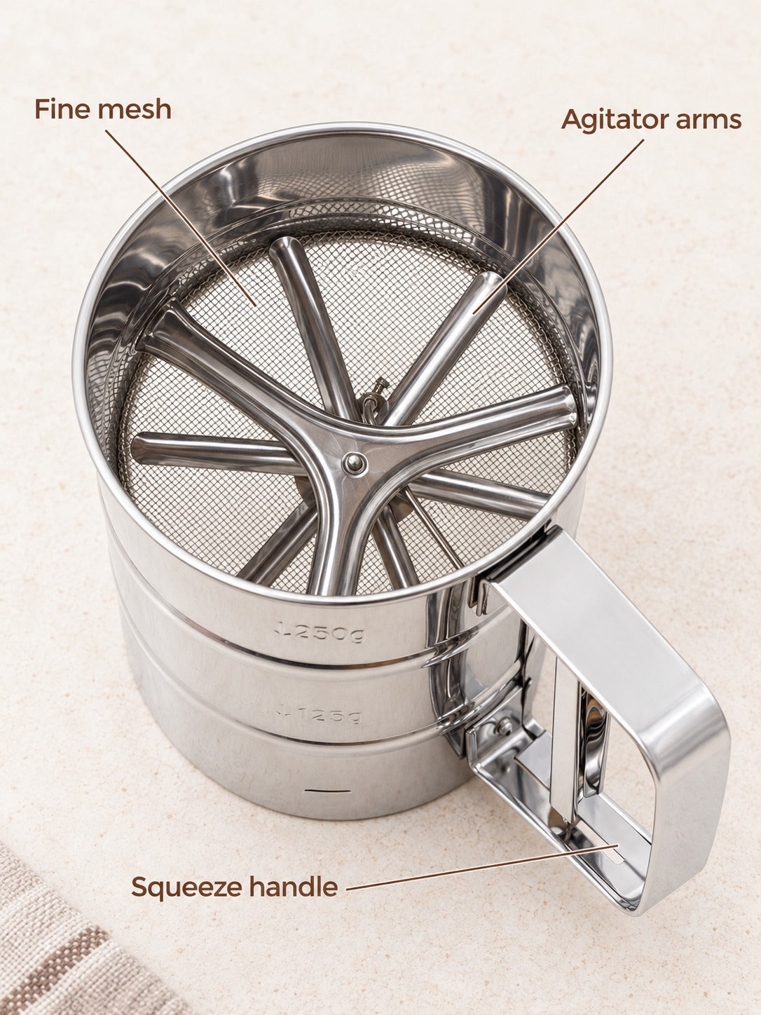 Stainless Steel Squeeze Flour Sifter for Smooth Baking