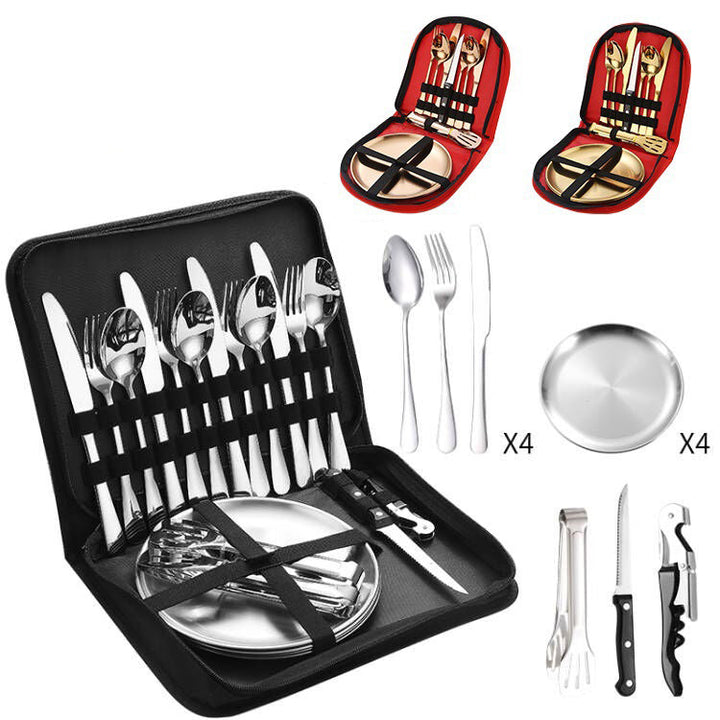 Stainless Steel Camping Cutlery Set for 4 with Carry Bag