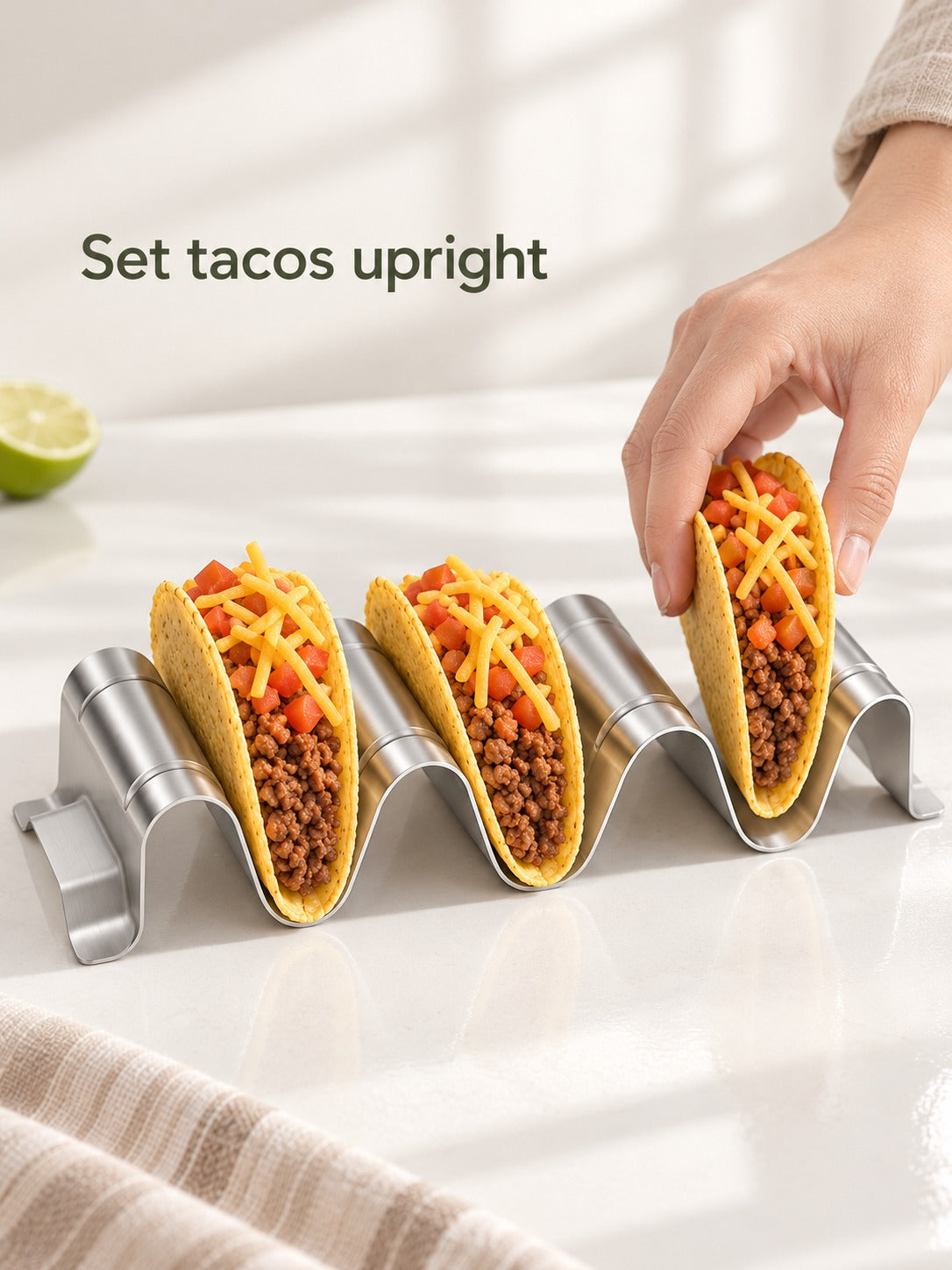 Stainless Steel Taco Holder Rack That Keeps Tacos Upright