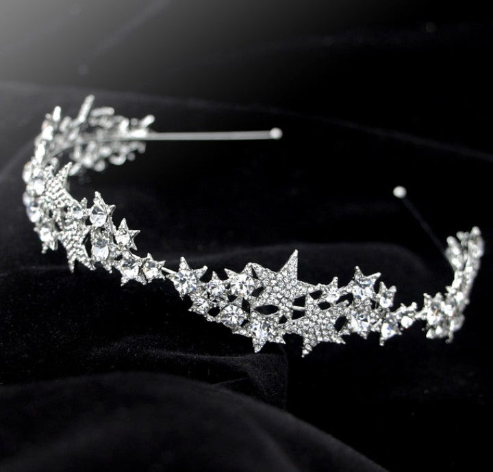 Crystal Star Crown Bridal Headband for Wedding Hair