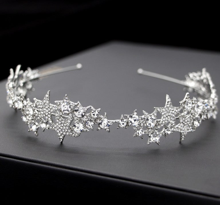 Crystal Star Crown Bridal Headband for Wedding Hair