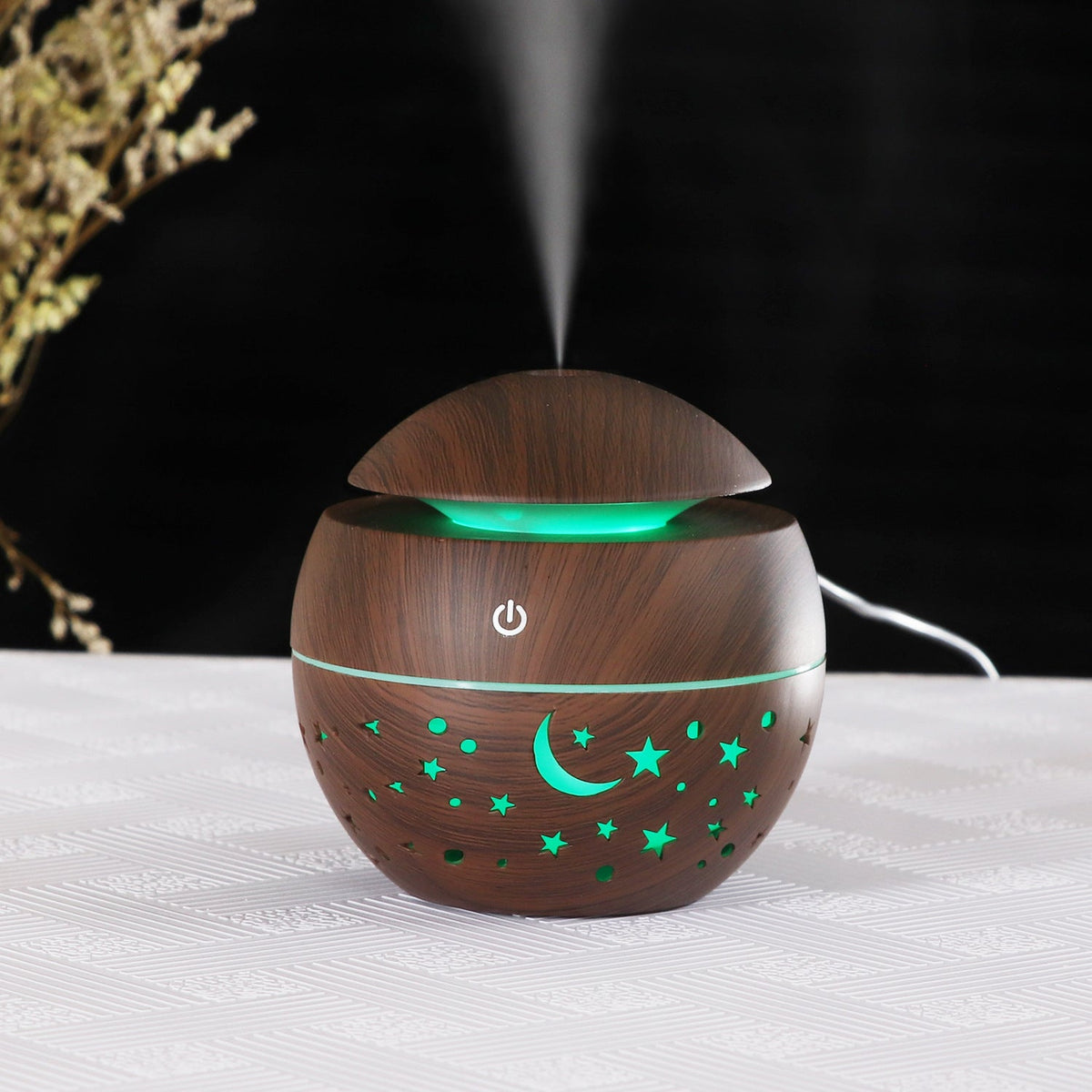 Wood Grain Aroma Diffuser with Star Moon Light