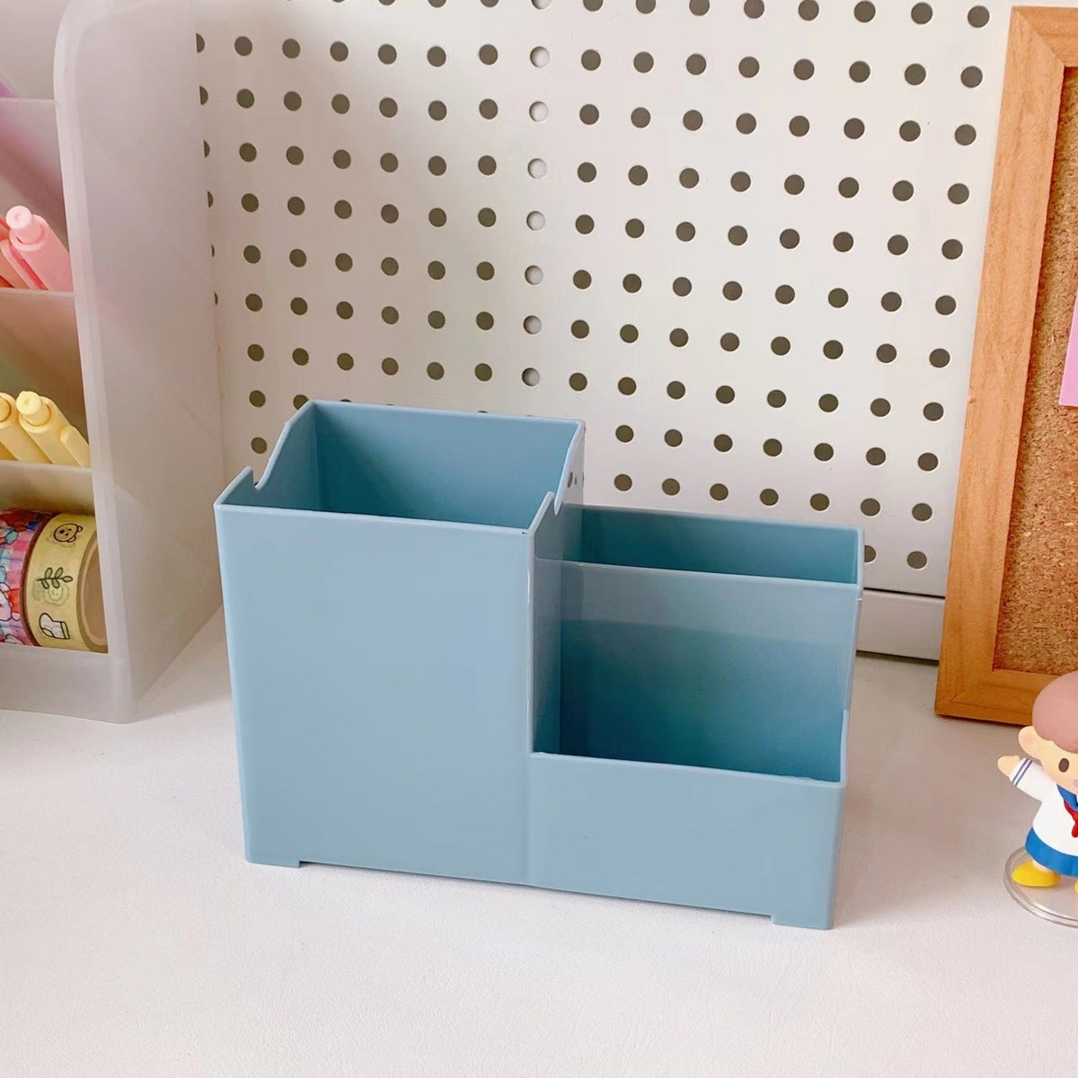 White Desk Organizer with Pen Holder and Phone Stand