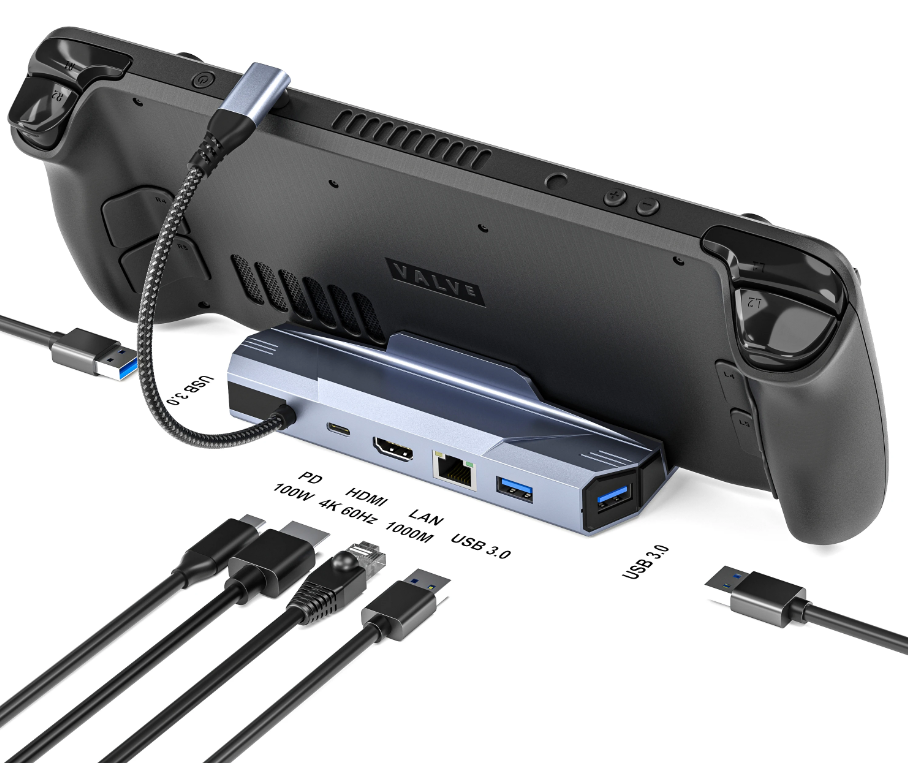 Steam Deck Docking Station: 100W Charging + Ethernet