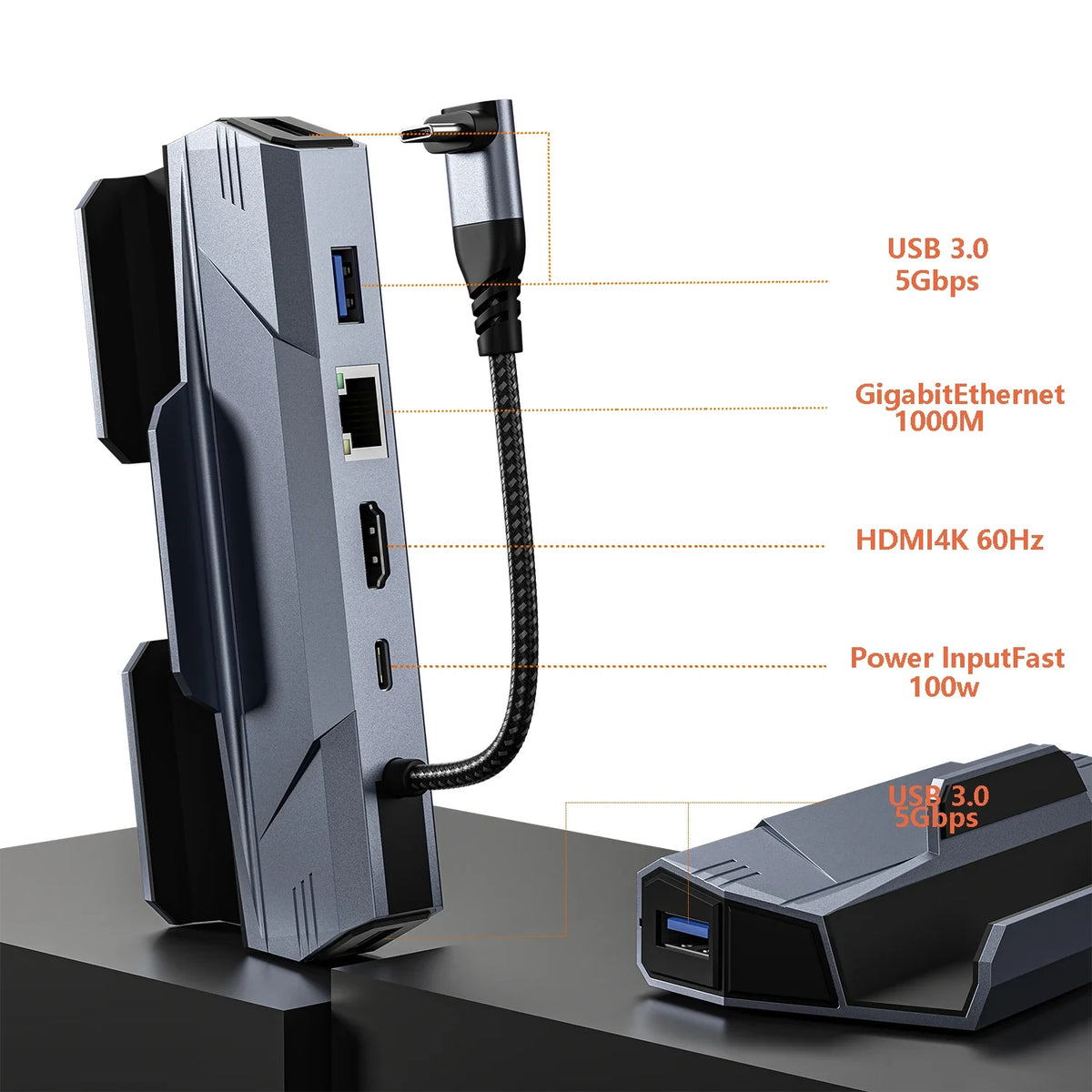 Steam Deck Docking Station: 100W Charging + Ethernet