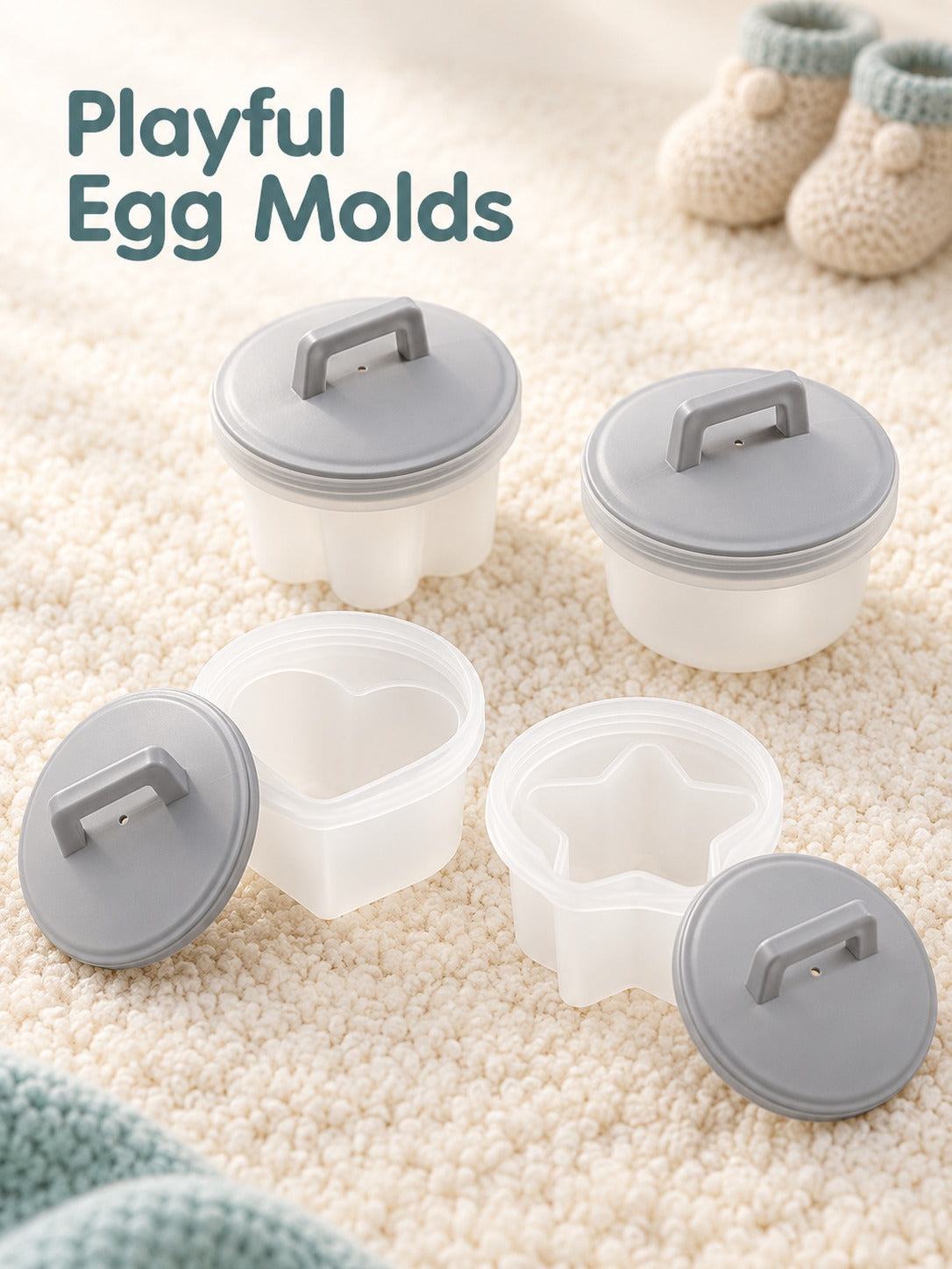 Steamed Egg Mold Set for Kids, Heart Star Flower Shapes