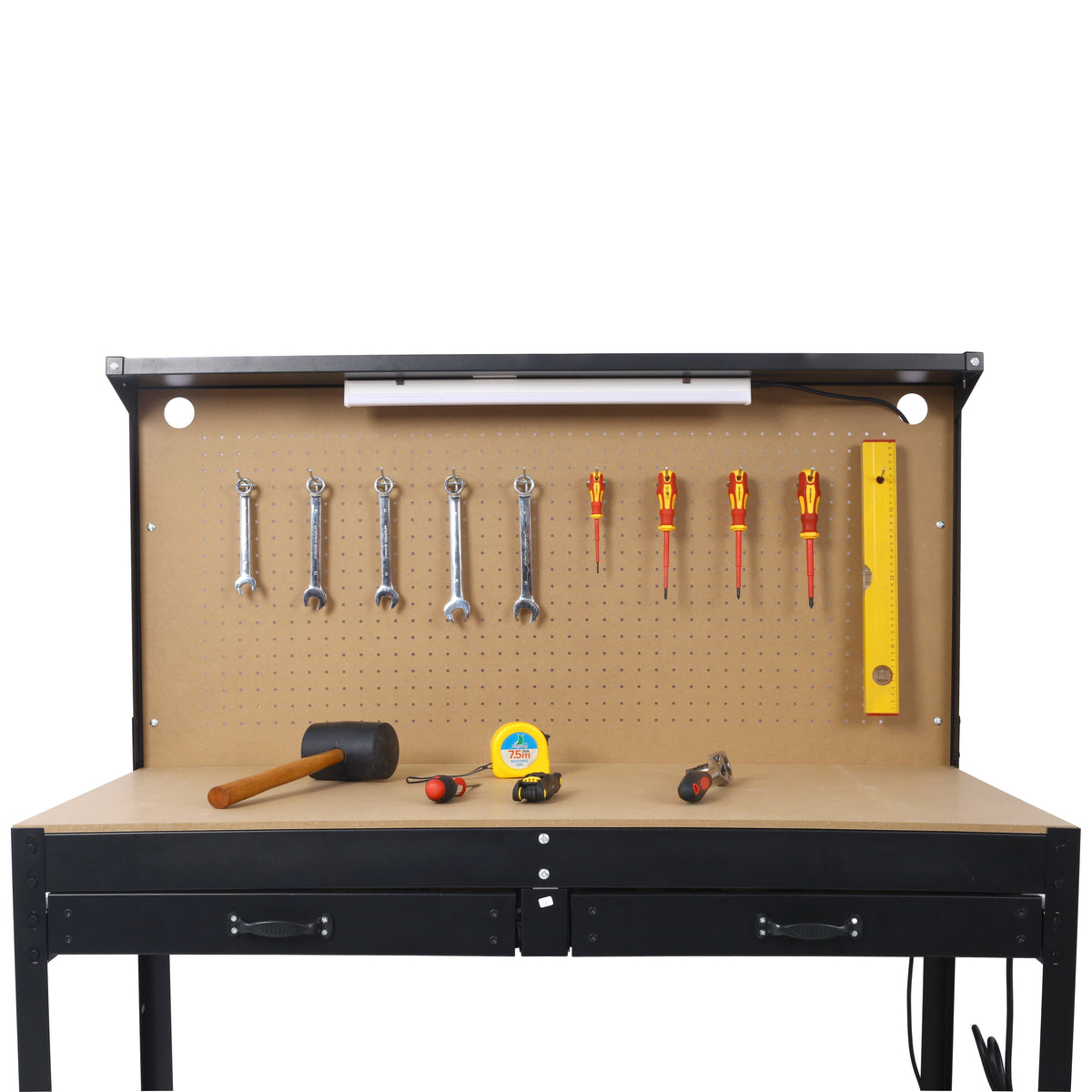 Steel Workbench with Drawer, Pegboard & Power Outlets