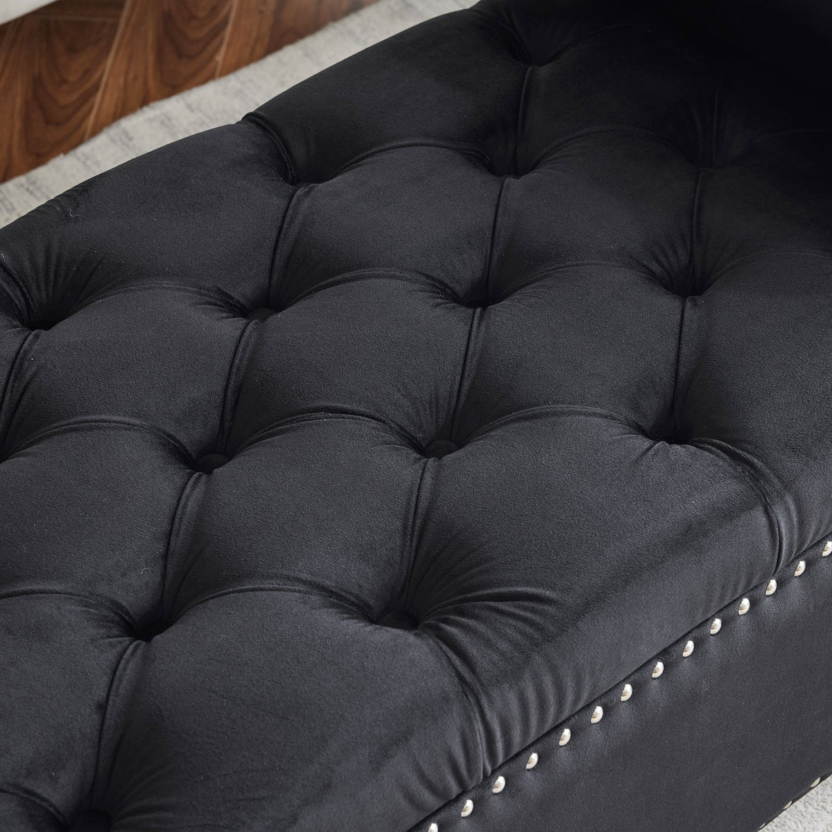 Black Velvet Storage Bench with Tufted Lift Top