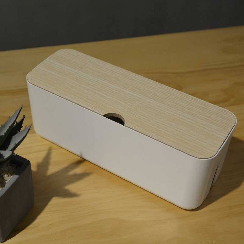 Cable Storage Box with Wood Lid for Hidden Power Strips