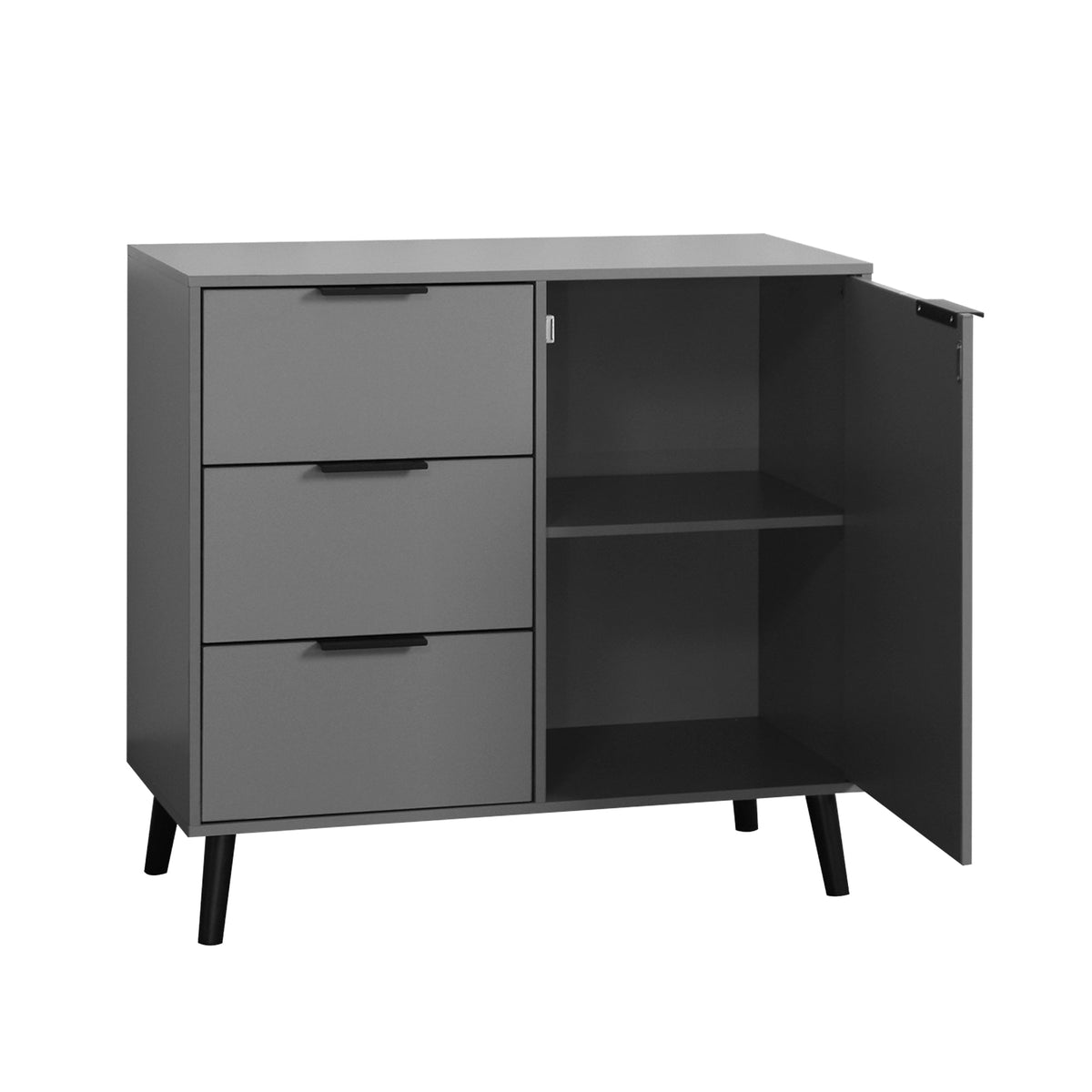 Gray Storage Cabinet with 3 Drawers, Door and Shelf