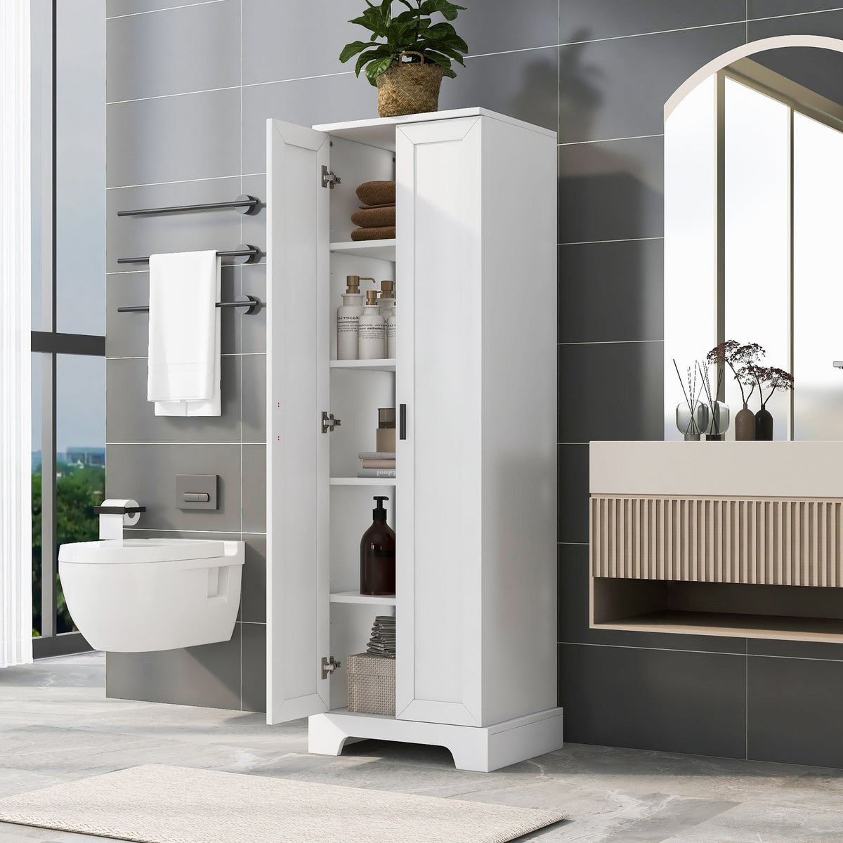 Bathroom Storage Cabinet with Doors and Adjustable Shelves