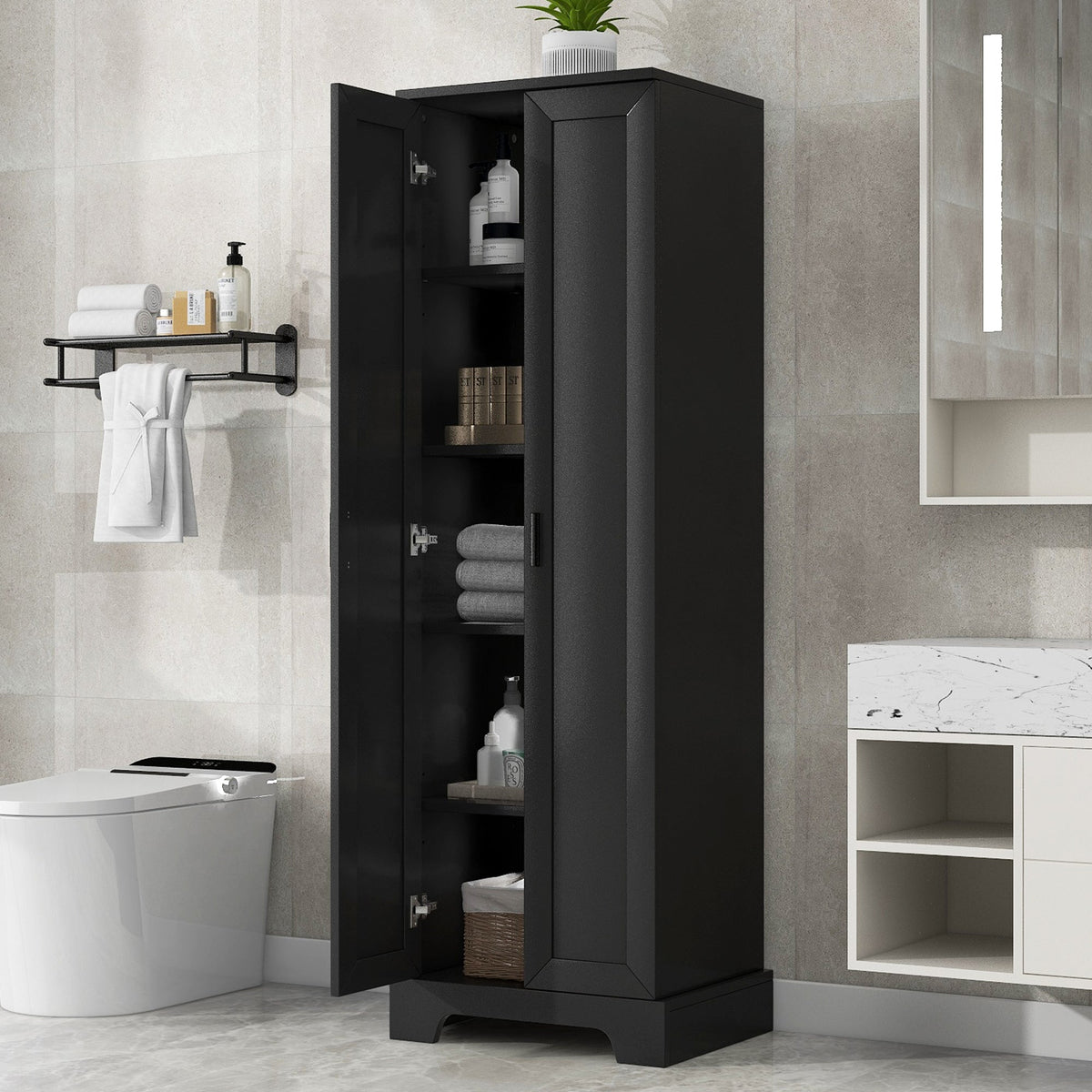 Bathroom Storage Cabinet with Doors and Adjustable Shelf
