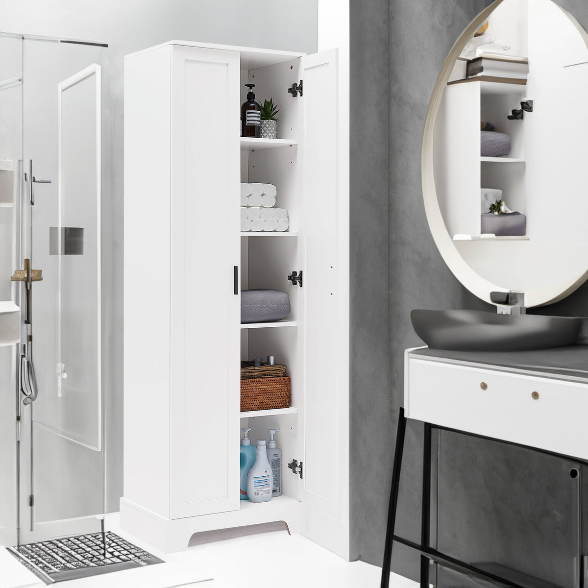 Bathroom Storage Cabinet with Doors and Adjustable Shelves
