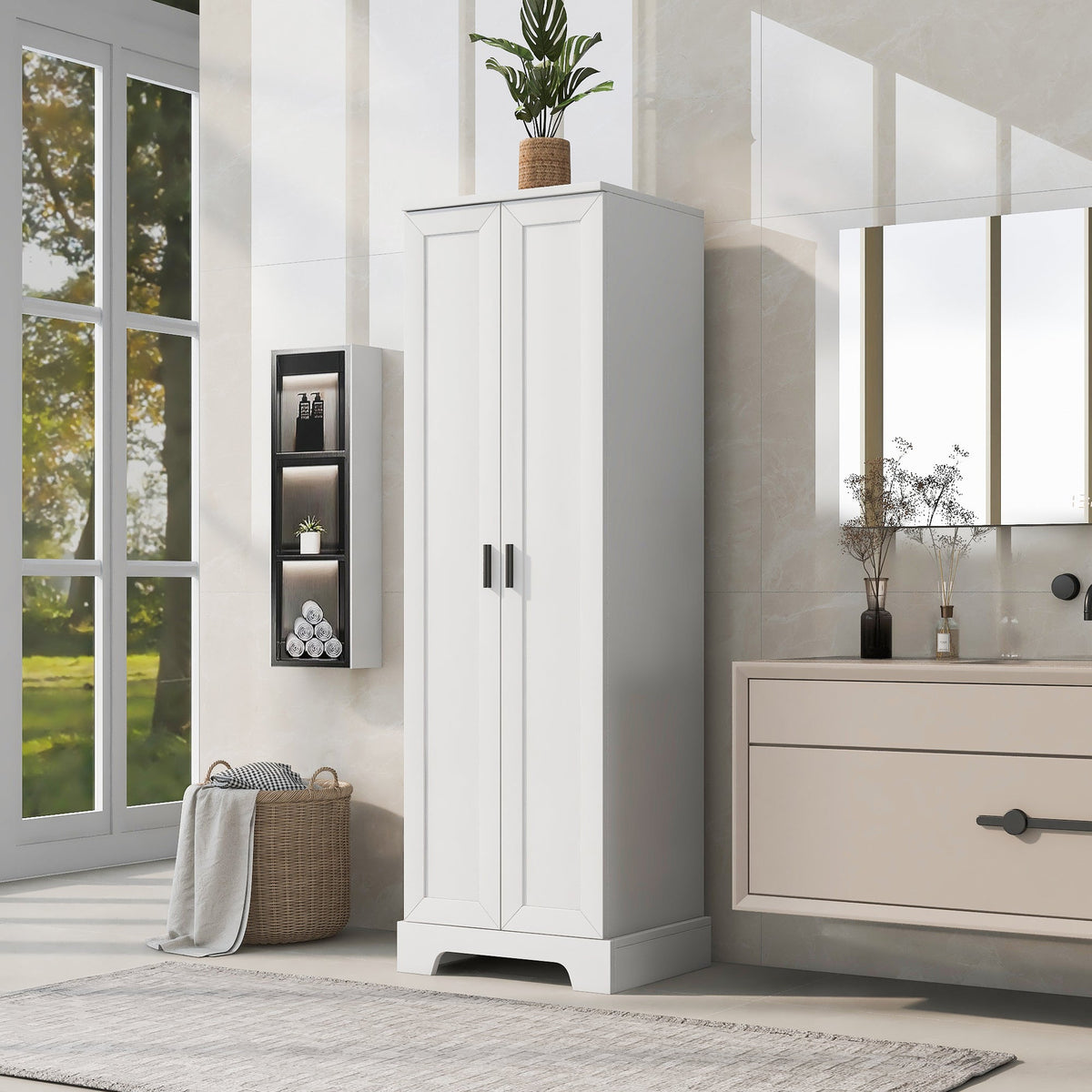 Bathroom Storage Cabinet with Doors and Adjustable Shelves