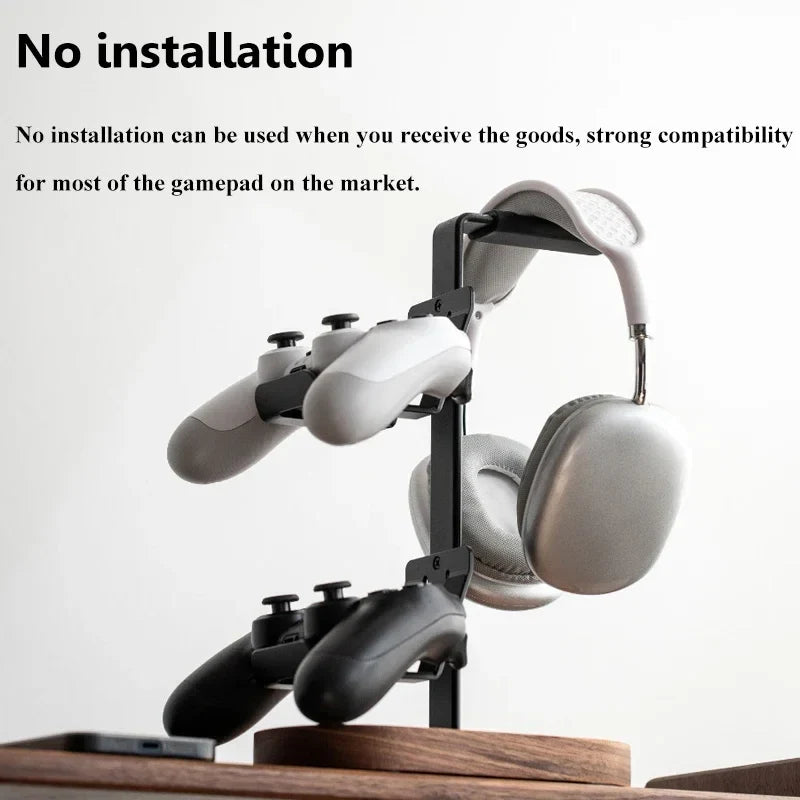 2-in-1 Headphone & Controller Stand, Walnut Aluminum