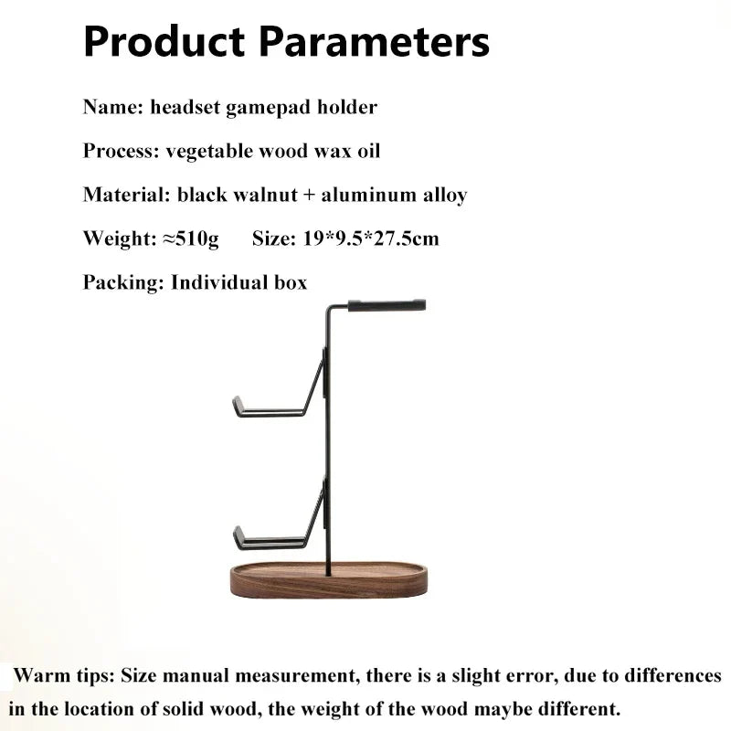 2-in-1 Headphone & Controller Stand, Walnut Aluminum