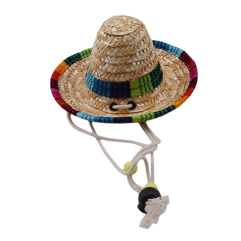 Adjustable Pet Straw Sombrero Hat for Festive Photos