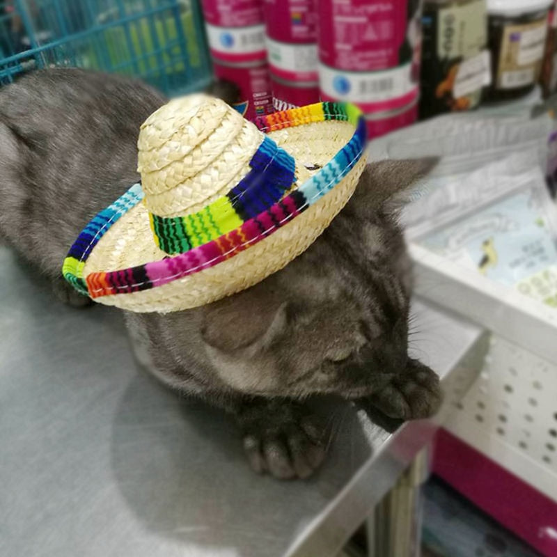 Adjustable Pet Straw Sombrero Hat for Festive Photos