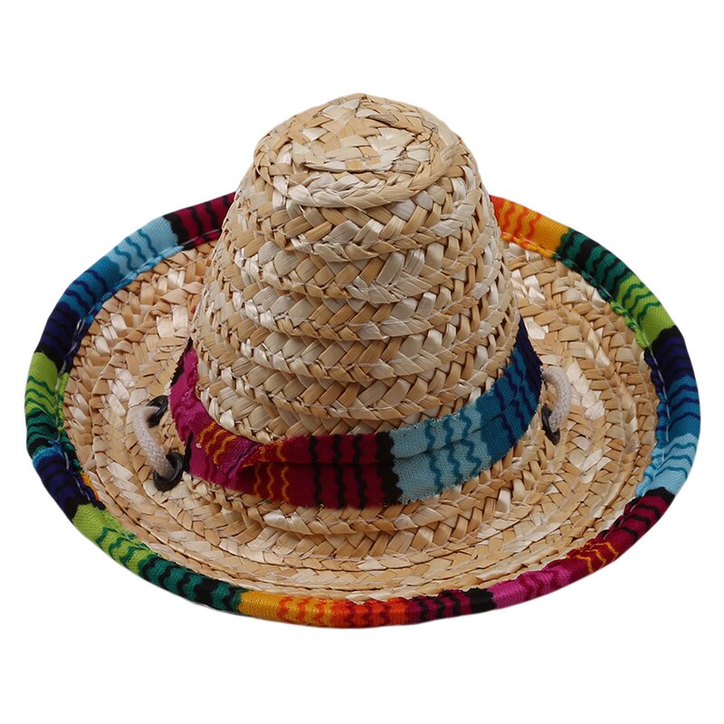 Adjustable Pet Straw Sombrero Hat for Festive Photos