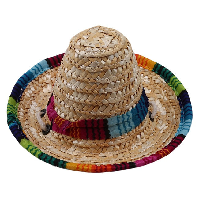 Adjustable Pet Straw Sombrero Hat for Festive Photos