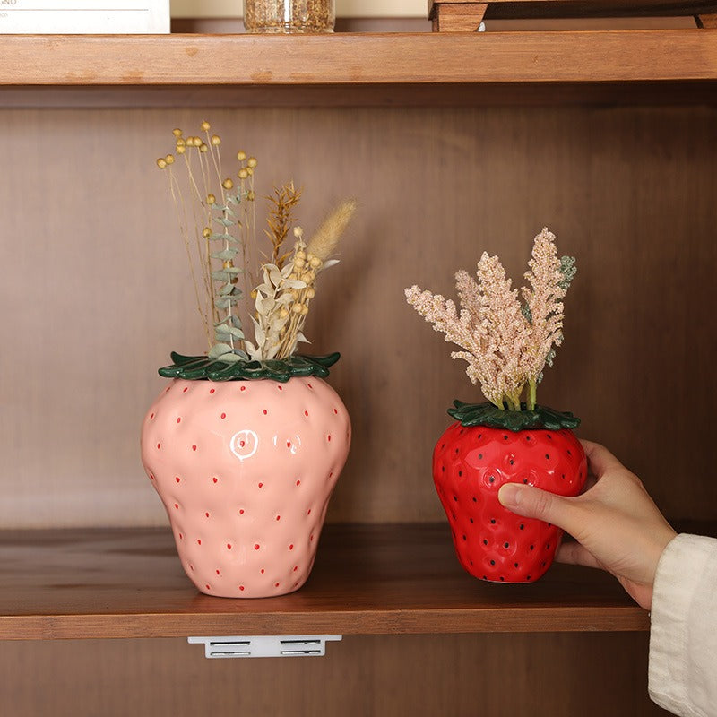 Strawberry Ceramic Vase for Playful Floral Displays