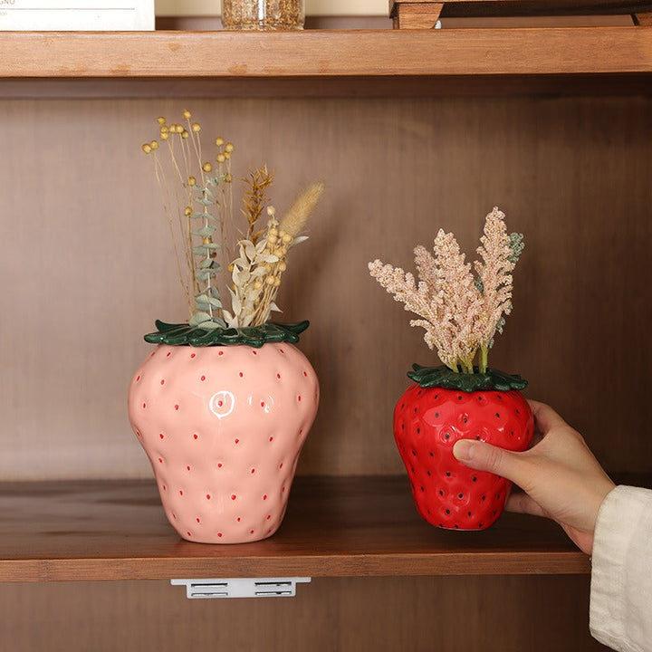 Strawberry Ceramic Vase for Playful Floral Displays