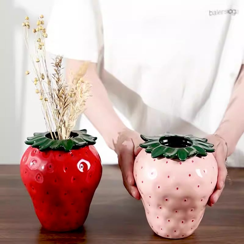 Strawberry Ceramic Vase for Playful Floral Displays