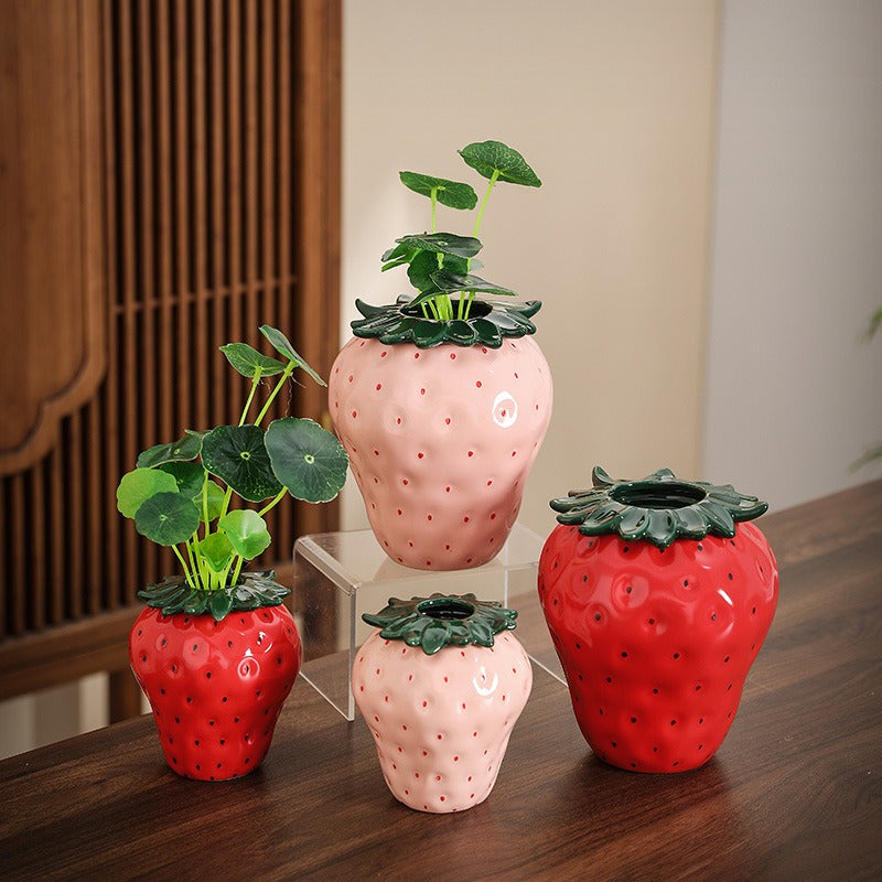 Strawberry Ceramic Vase for Playful Floral Displays