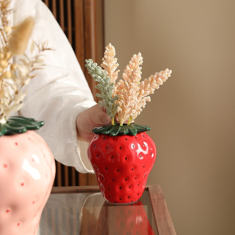 Strawberry Ceramic Vase for Playful Floral Displays