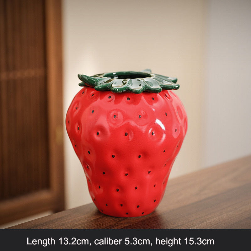 Strawberry Ceramic Vase for Playful Floral Displays