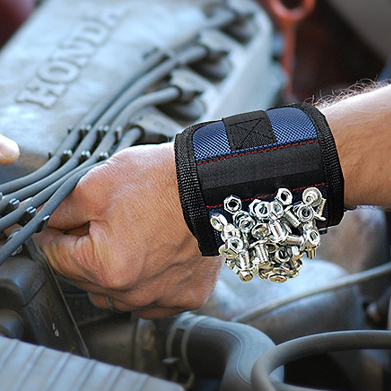 Magnetic Wristband That Holds Screws and Nails at Hand
