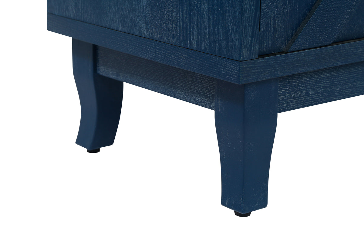 Vintage Navy 4-Door Wood Buffet Cabinet for Storage