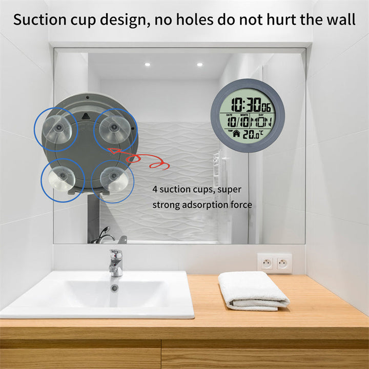 Digital Bathroom Wall Clock With No-Drill Mounting