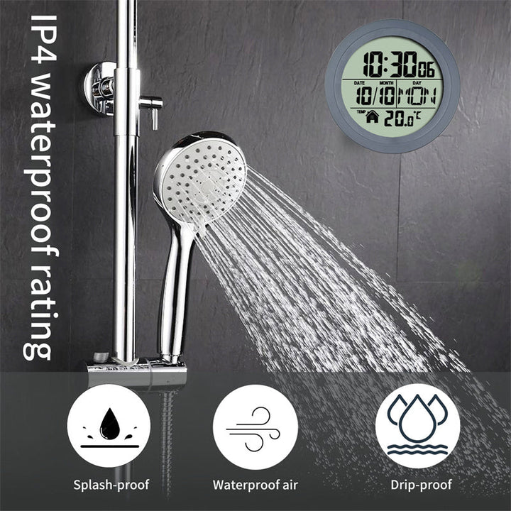 Digital Bathroom Wall Clock With No-Drill Mounting