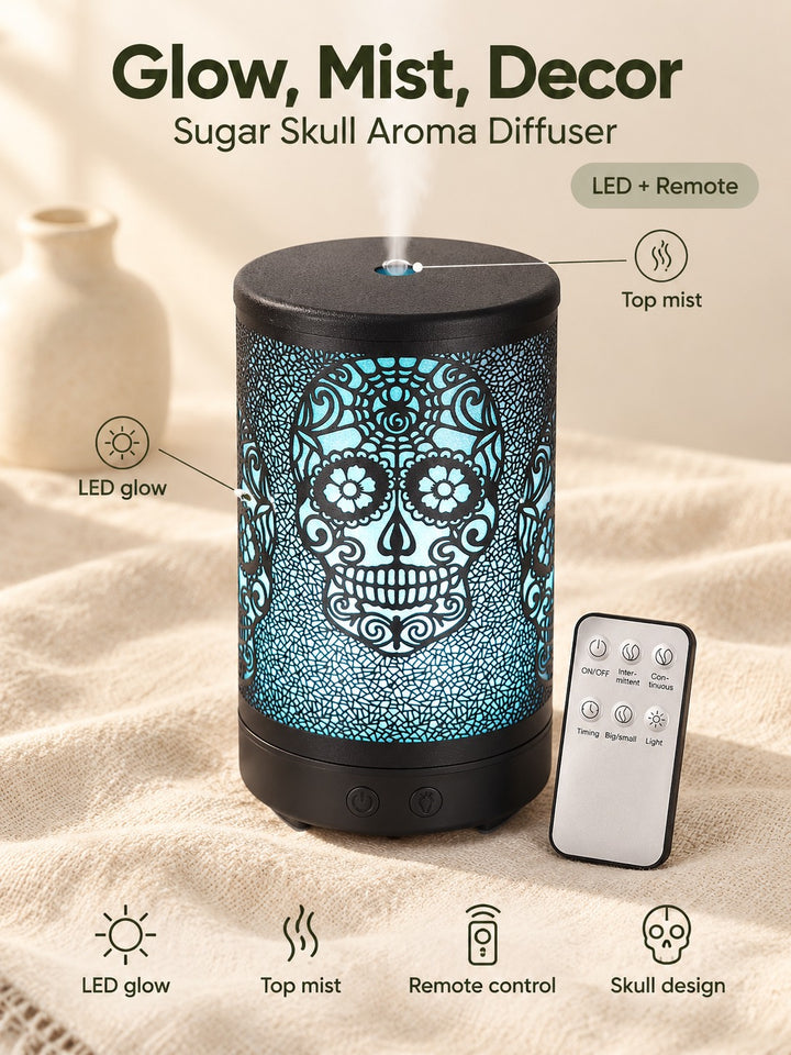 Sugar Skull Aroma Diffuser with LED Lights & Remote
