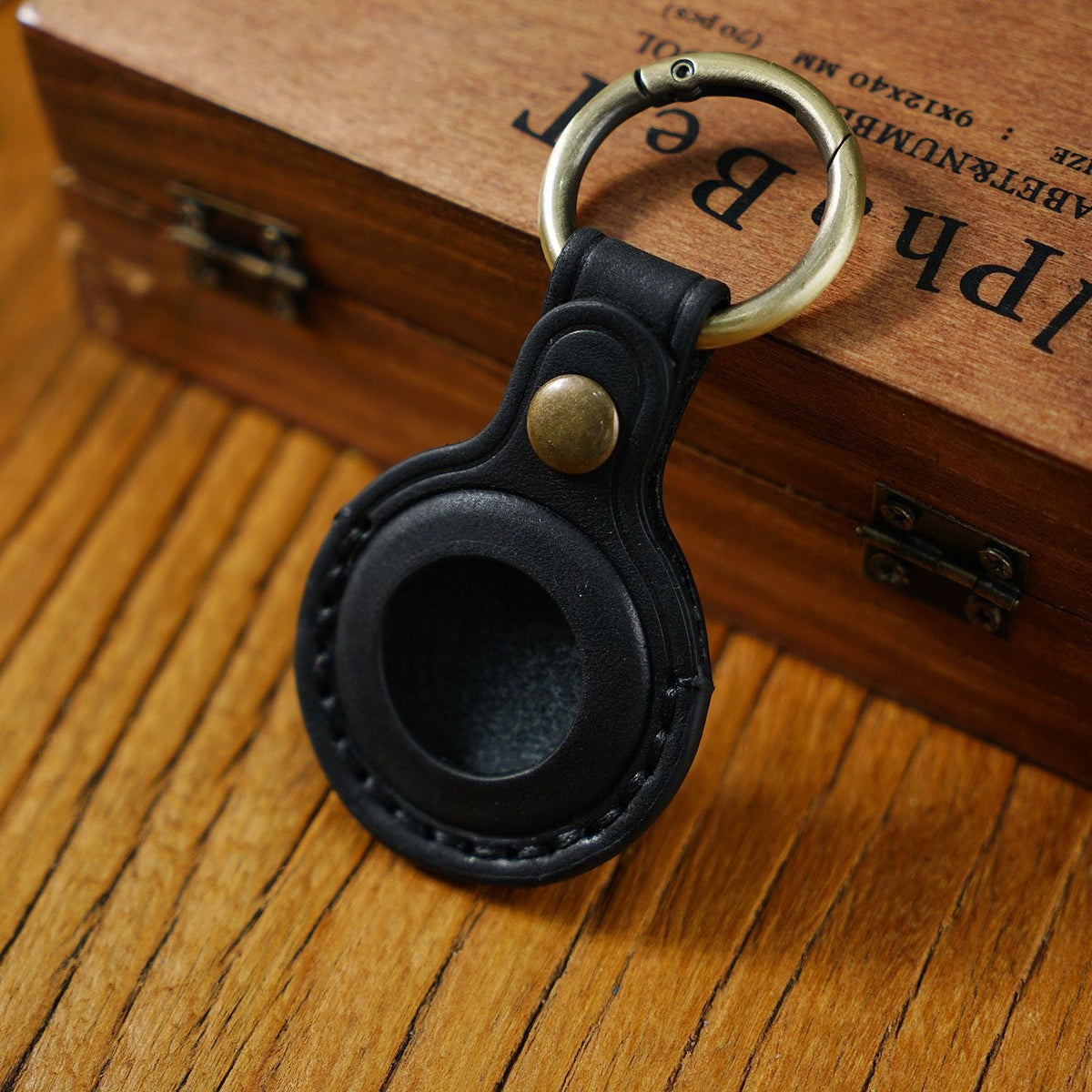Leather AirTag Holder Case with Key Ring Protection