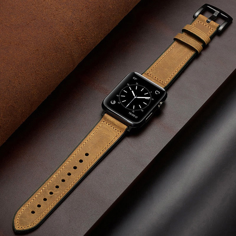 Crazy Horse Leather Apple Watch Band with Silicone Lining