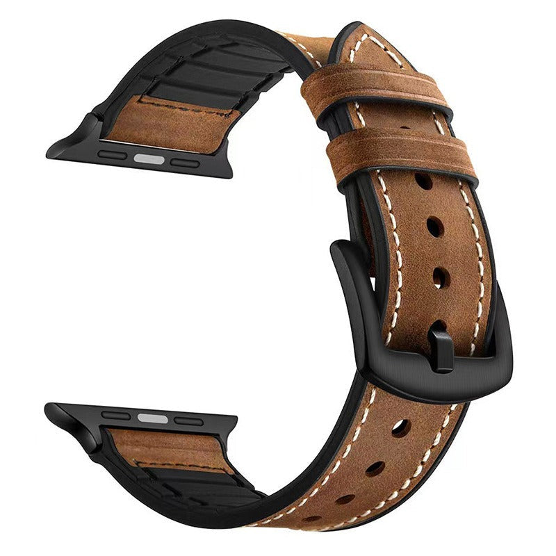 Crazy Horse Leather Apple Watch Band with Silicone Lining