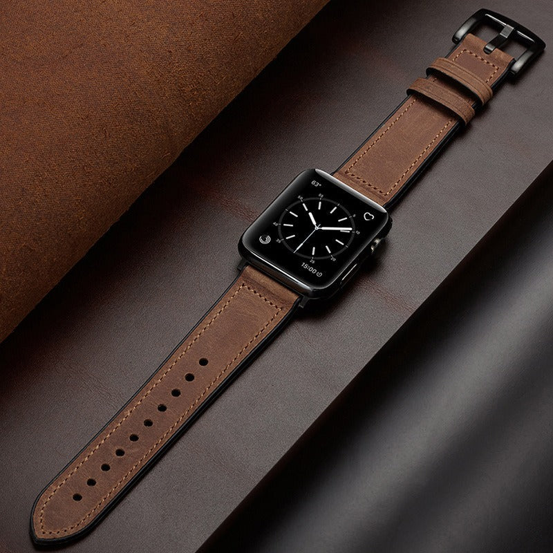 Crazy Horse Leather Apple Watch Band with Silicone Lining