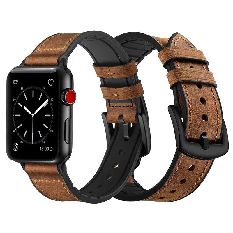 Crazy Horse Leather Apple Watch Band with Silicone Lining