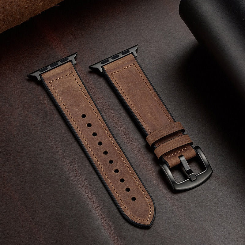 Crazy Horse Leather Apple Watch Band with Silicone Lining