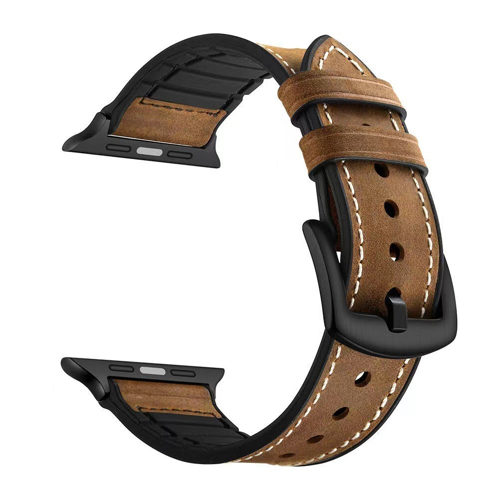 Crazy Horse Leather Apple Watch Band with Silicone Lining